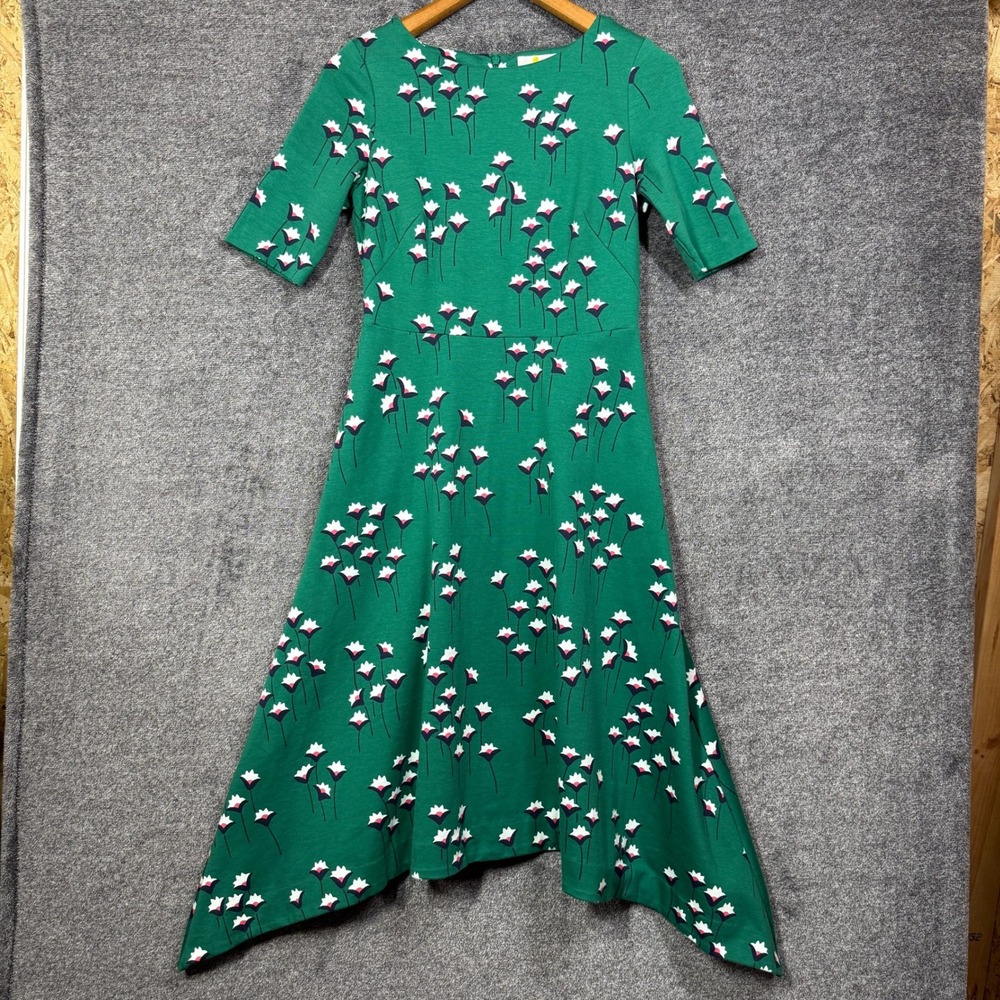 Boden Dress Womens 6P Green‎ Floral Handkerchief Hem Midi Petite
